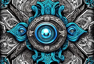 A cross with a viper around it, eyes are bright blue color, no peripherals, just cross and viper tattoo idea