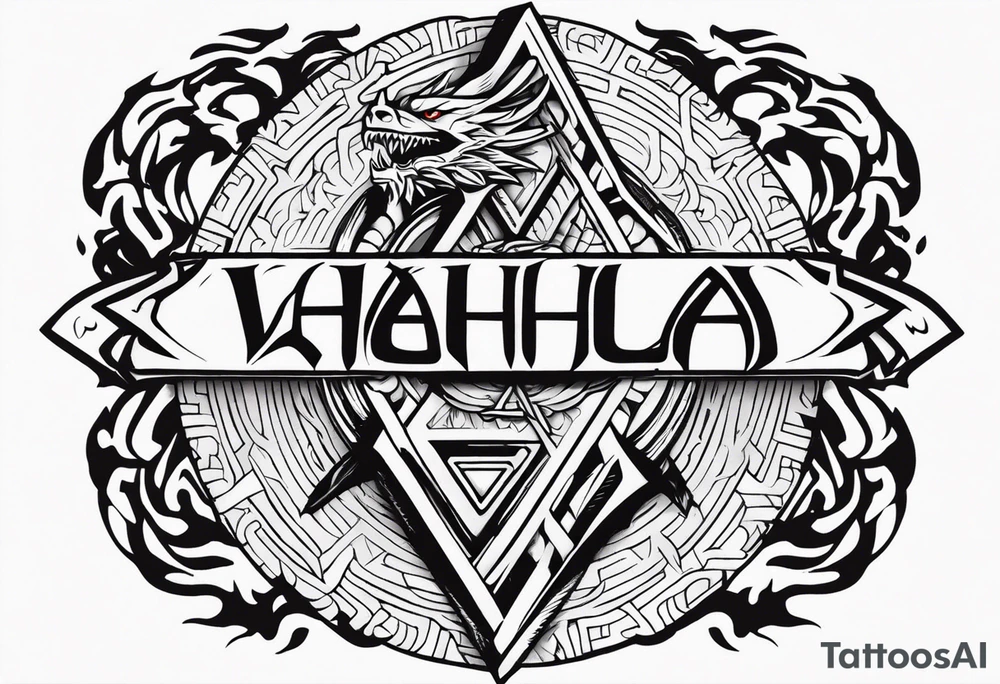 Valhalla sword shield dragon axe Valknut fire tattoo idea Valhalla sword shield dragon axe Valknut fire tattoo idea