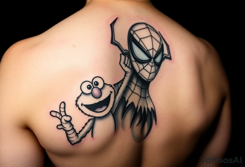 elmo and spiderman tattoo idea