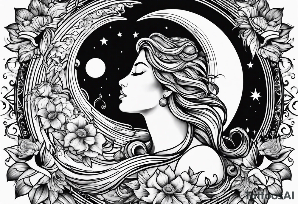 Twin flame with moon and sun tattoo idea