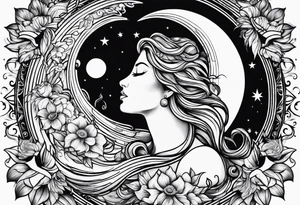 Twin flame with moon and sun tattoo idea