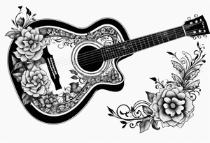 Whole electric acoustic Guitar with flowers growing off the side, butterflies tattoo idea
