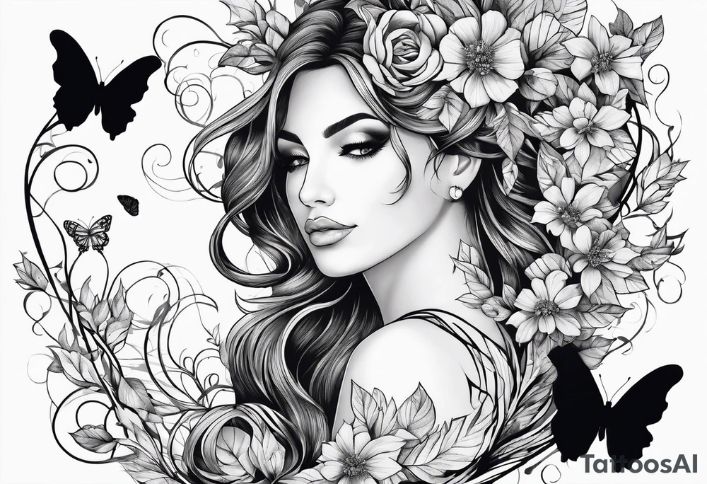 Mascarenas with vines of leaves and butterfly tattoo idea