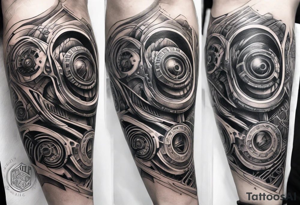 a biomechanical armsleeve tattoo idea