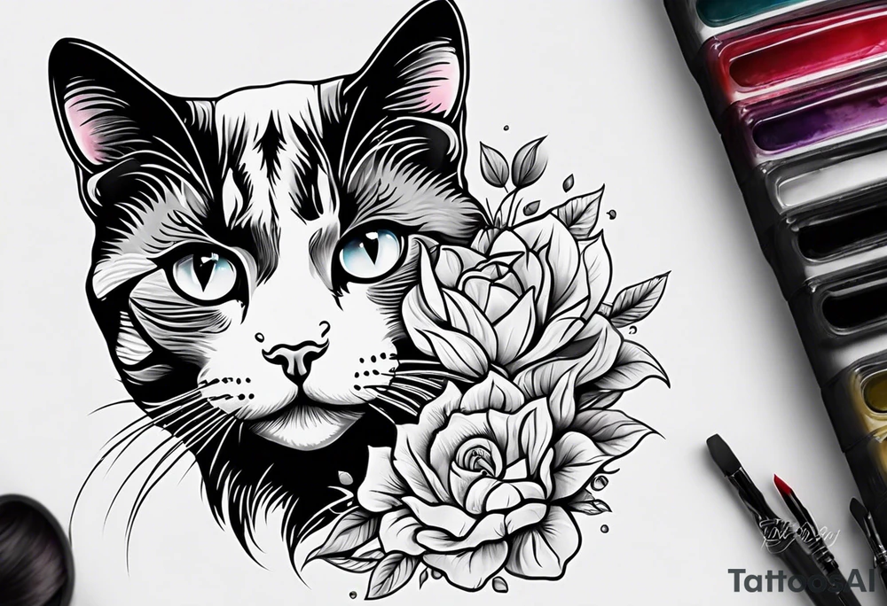 Black and white cat tattoo idea