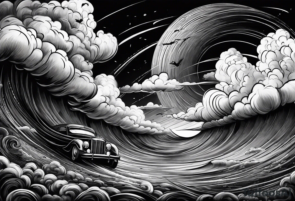 Clouds darkness hard core tornado downpour tattoo idea