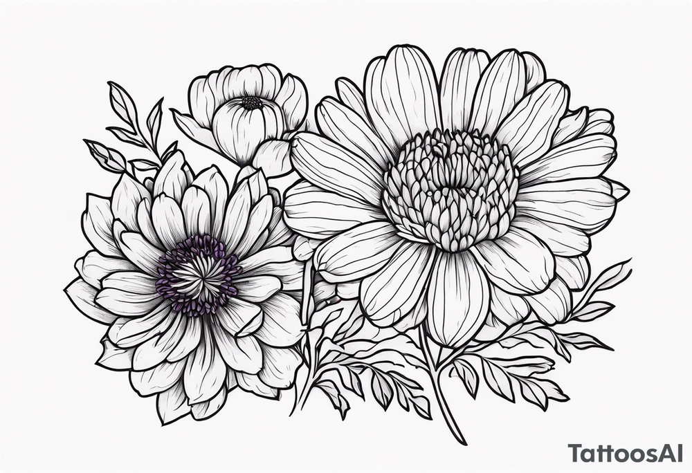 Violet, chrysanthemum, marigold, aster, poppy tattoo idea Violet, chrysanthemum, marigold, aster, poppy tattoo idea