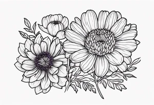 Violet, chrysanthemum, marigold, aster, poppy tattoo idea