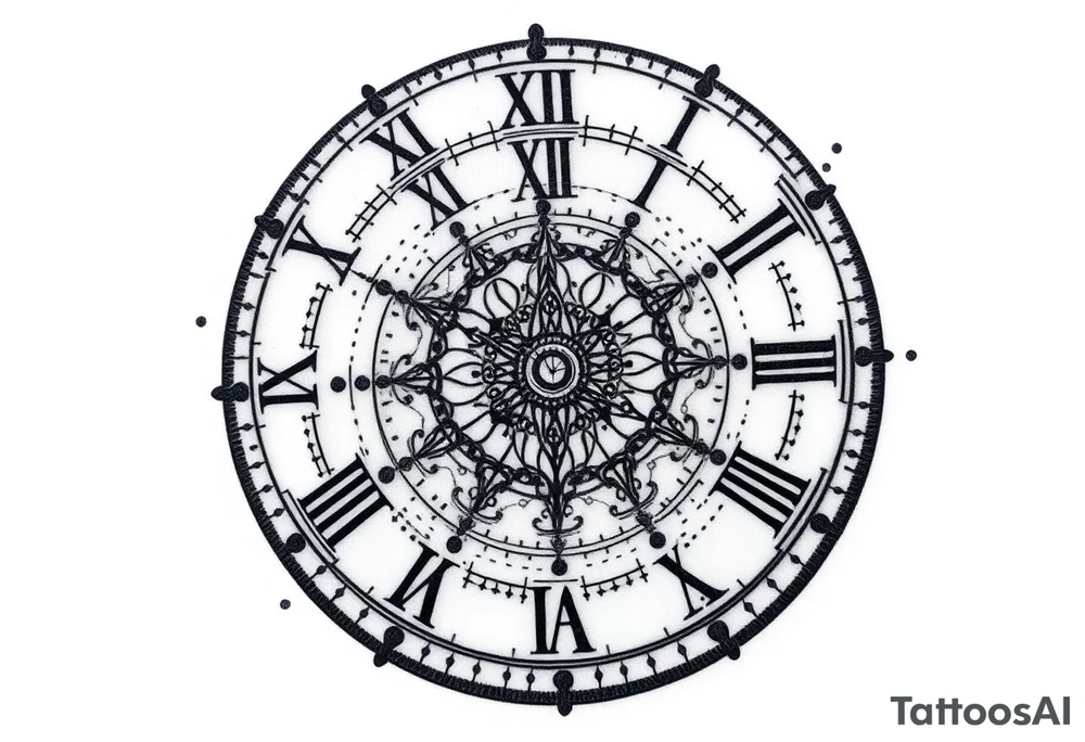 vintage roman numerals within ornate clockwork mechanism tattoo idea