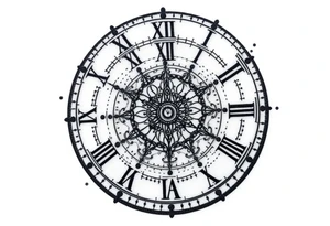vintage roman numerals within ornate clockwork mechanism tattoo idea