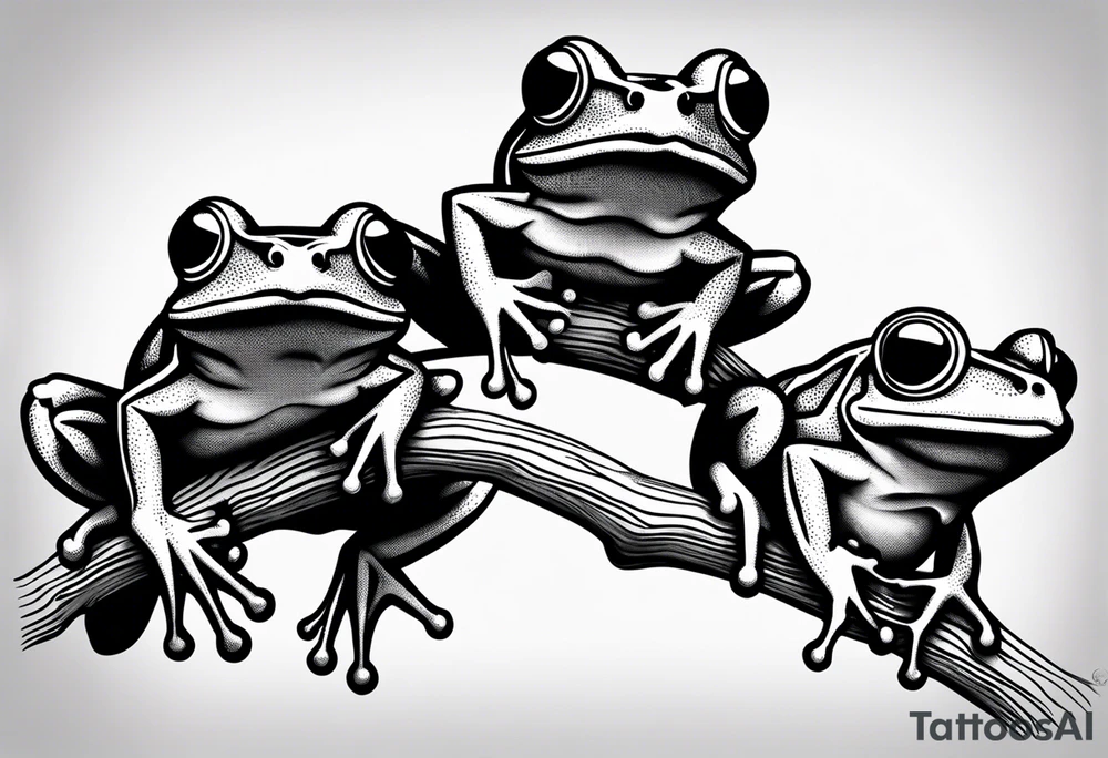 three frogs on a branch tattoo idea