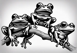three frogs on a branch tattoo idea
