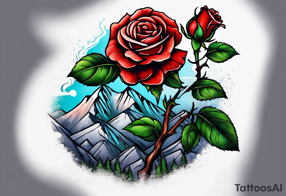 Rose on a mountain tattoo idea