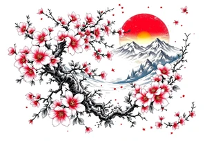 Cherry blossom and sun, beautiful tattoo idea