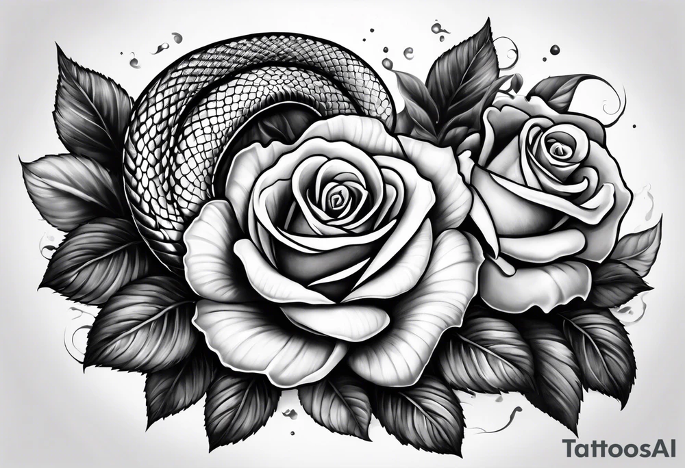 Cobra pintada de preto com rosas brancas nela mesma tattoo idea