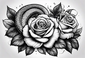 Cobra pintada de preto com rosas brancas nela mesma tattoo idea