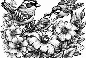 sparrows and butterflies and flowers tattoo idea