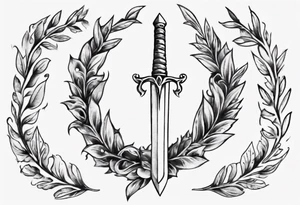 A sword and the number 13 in the middle of a laurel leaf wreath tattoo idea