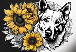 I want to include a dog paw, the Murphy family crest and sunflowers in a back tattoo tattoo idea