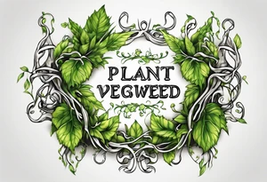 Words “Plant powered” with growing vines tattoo idea