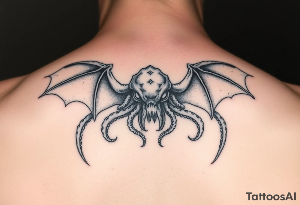 Bat like octopoid creature from another dimension of cosmic horror tattoo idea