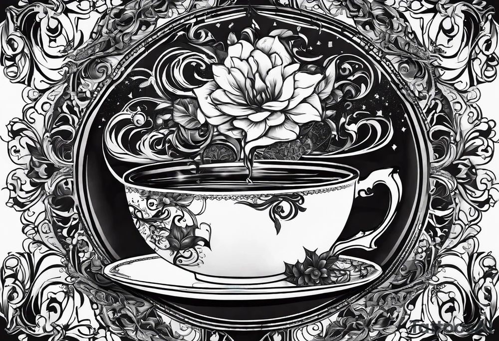 A cup of music in the morning. The tea, inside the cup, is made by music tattoo idea