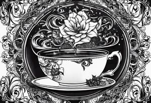 A cup of music in the morning. The tea, inside the cup, is made by music tattoo idea