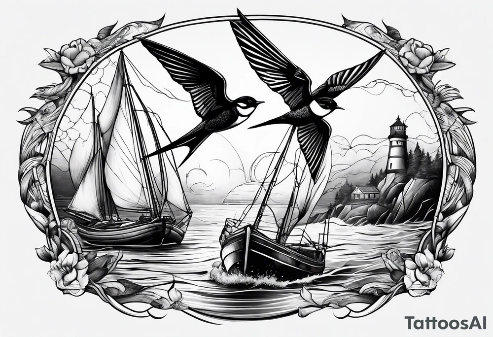 Swallows, sail boat, the ocean tattoo idea