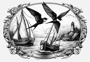 Swallows, sail boat, the ocean tattoo idea