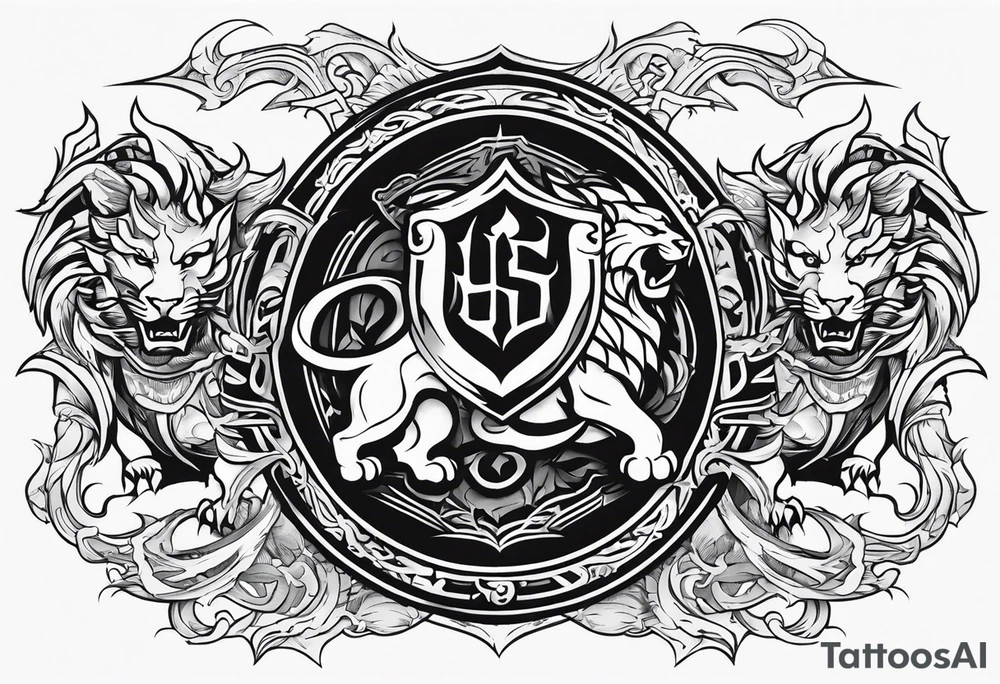 Valhalla sword shield dragon lion tattoo idea