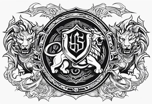Valhalla sword shield dragon lion tattoo idea