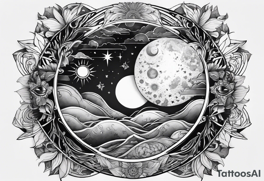 Moon and sun tattoo idea
