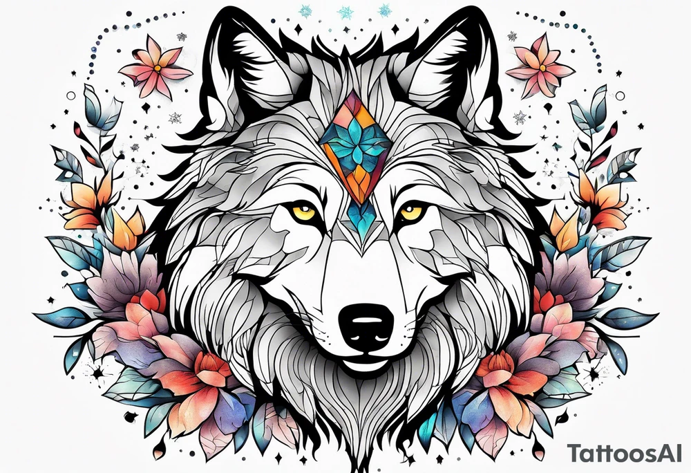 Constellation, animal wolf snow , géométric , flower tattoo idea