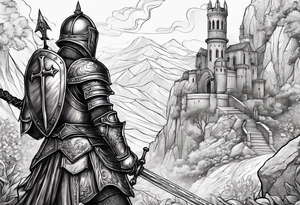 knight kneeling cross of saint george in background tattoo idea