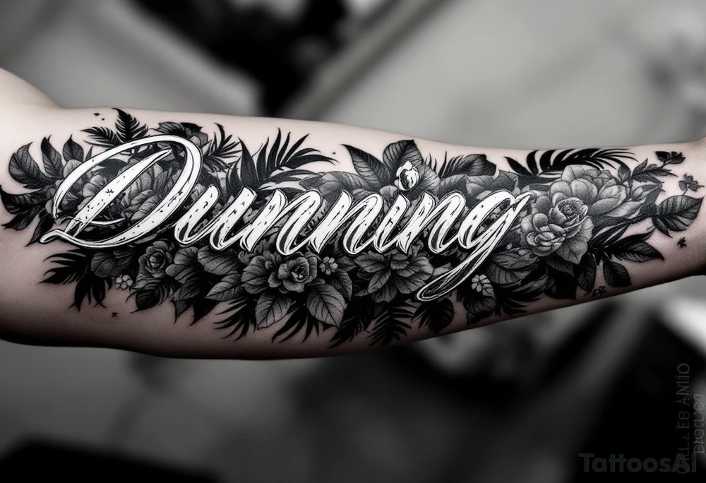Dunning, with big jungle leaves, roses,palm trees tattoo idea
