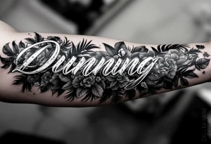 Dunning, with big jungle leaves, roses,palm trees tattoo idea