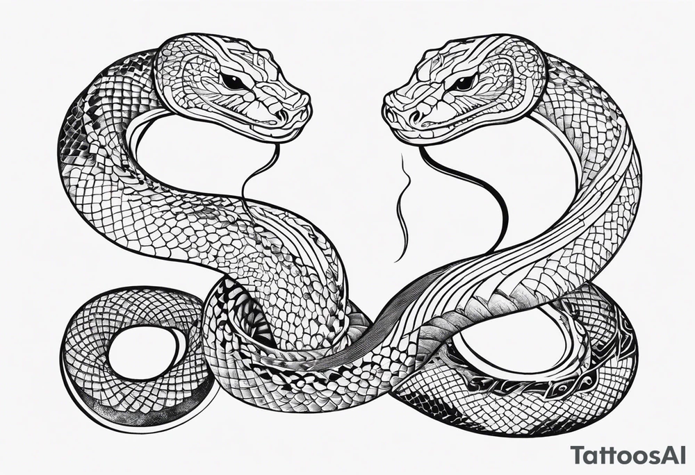 Double head snake tattoo for placement along the spine in japanese style to symbolise a journey of healing and transformation with reference to being a twin tattoo idea