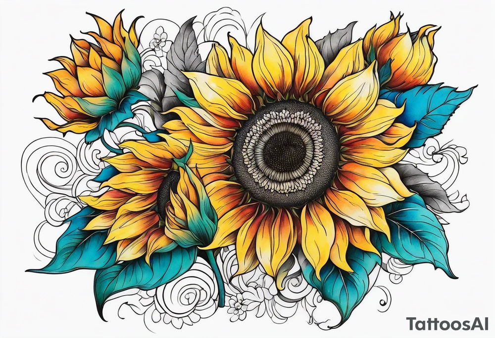 Sunflowers and lots of color tattoo idea