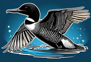 A North American common loon looking majestic as it spreads its wings in the water. On the mid-upper thigh. It should be a vertical tattoo and head on of the loon. tattoo idea