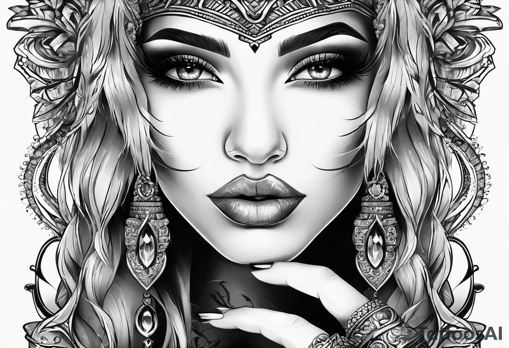 Women’s fingers with nails are on the half of ger face tattoo idea