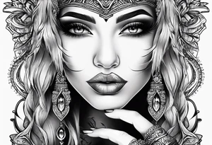 Women’s fingers with nails are on the half of ger face tattoo idea