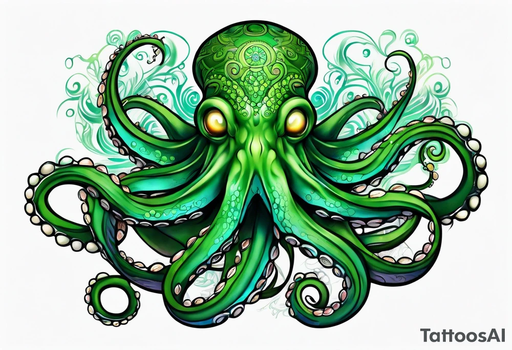 Electric octopus peaceful green tattoo idea