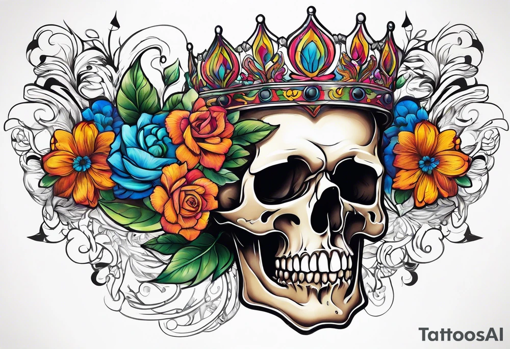 side profile
skull crown flowers growing tattoo idea