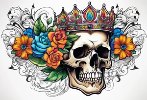 side profile 
skull crown flowers growing tattoo idea