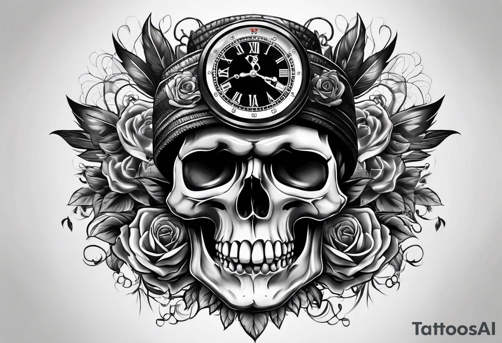 Skull mixed with watch tattoo idea