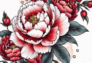 Red peony with pearls dangling and bunny tattoo idea