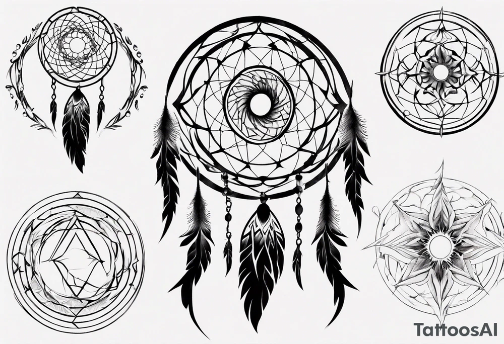 Phoenix rising blending in circles dream catcher tattoo idea