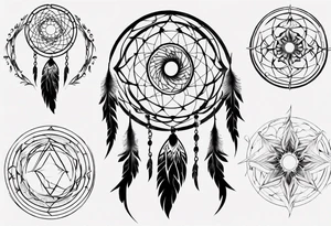 Phoenix rising blending in circles dream catcher tattoo idea