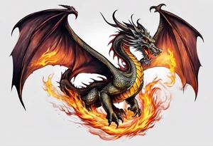 Flying dragon, fire around tattoo idea