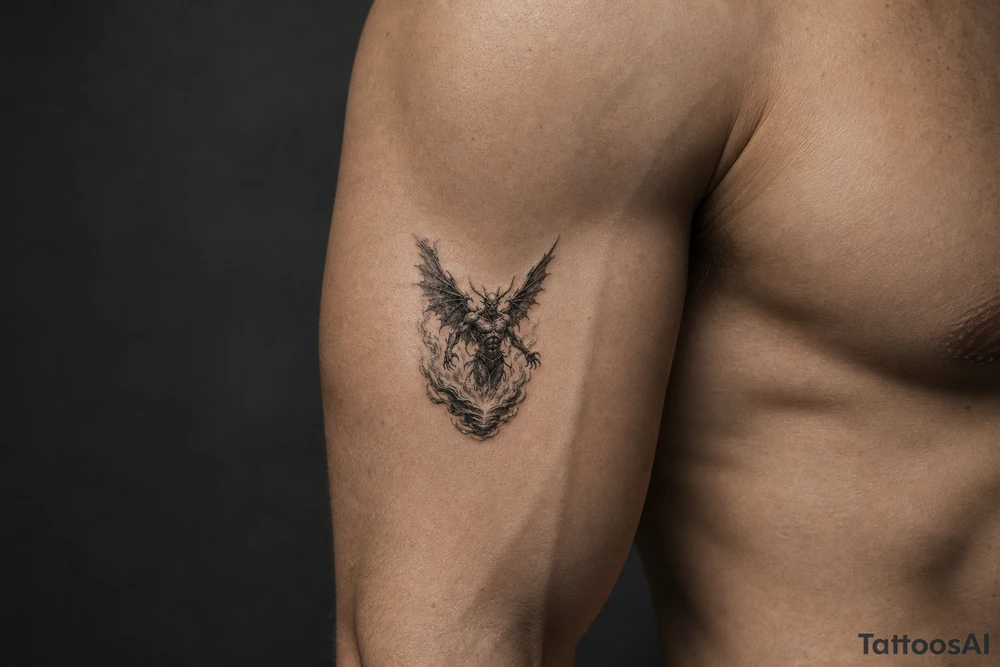 Winged air demon emerging from a vortex of wind. tattoo idea
